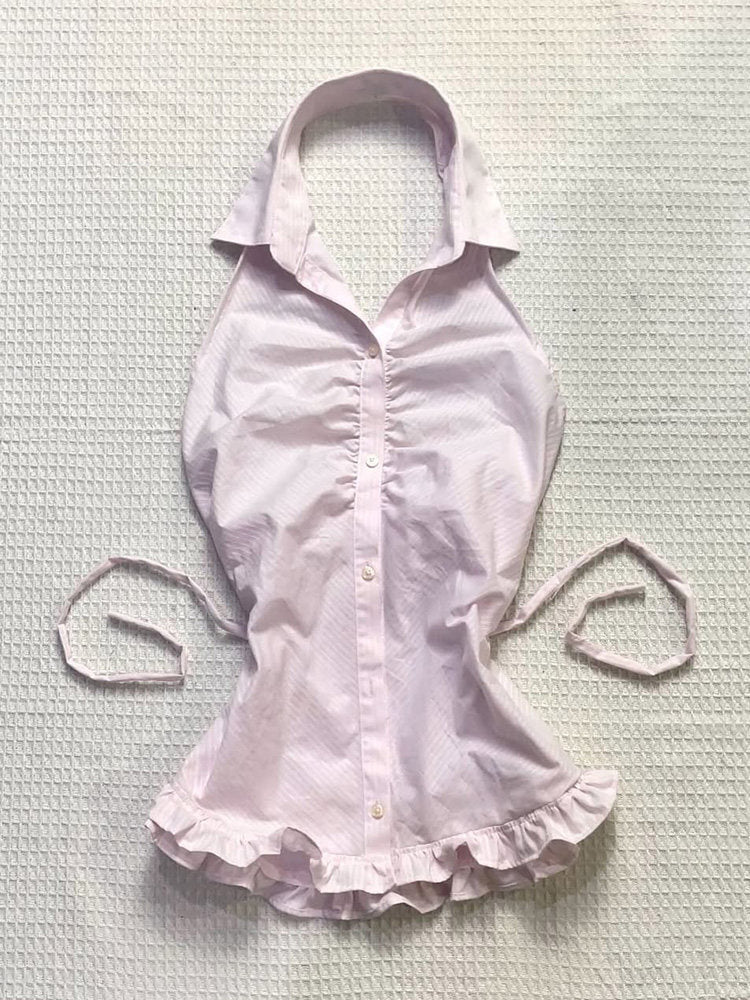 soft girl pink halter-neck top