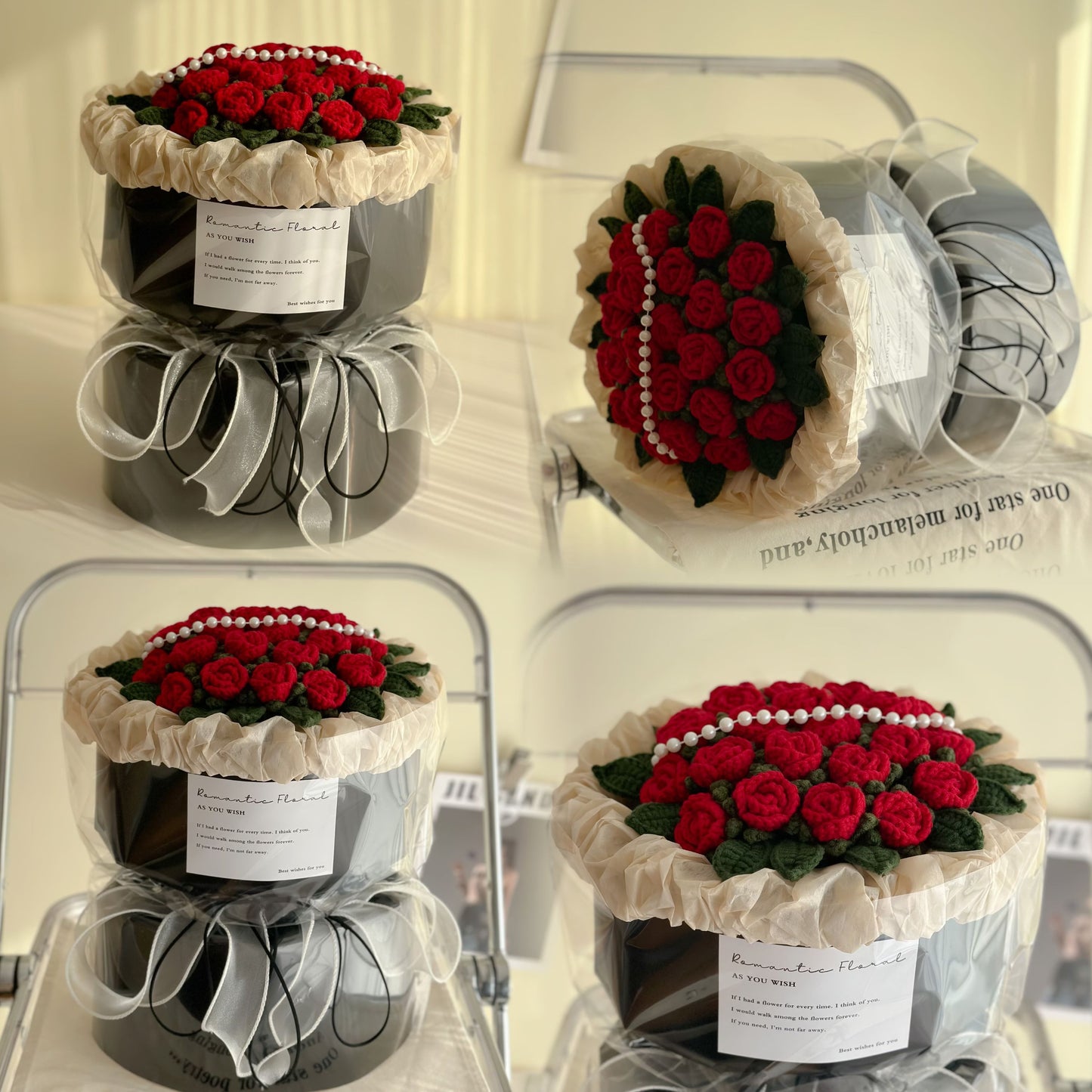 Knitted multi-head bubble rose handmade bouquet