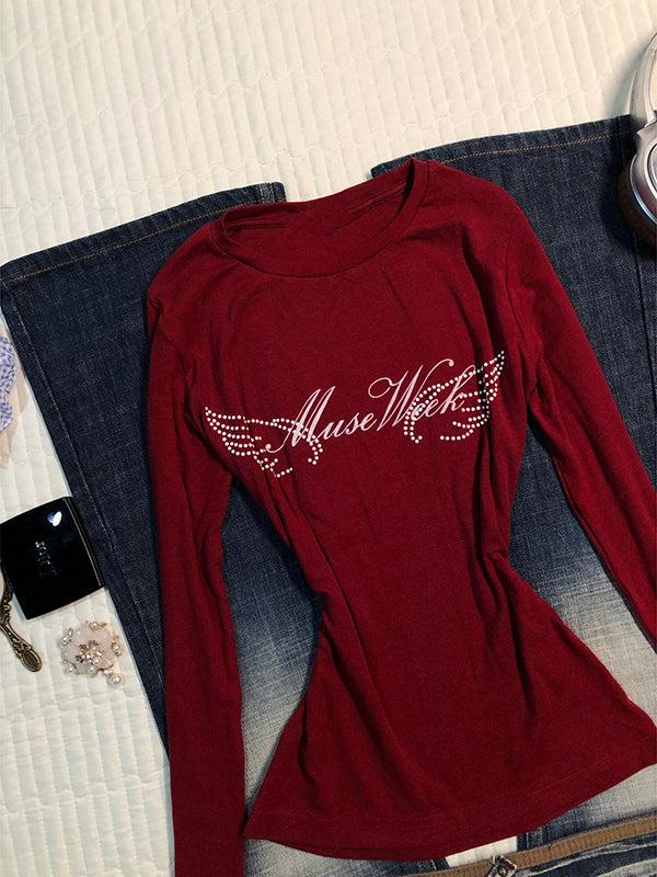 retro red long-sleeved Top