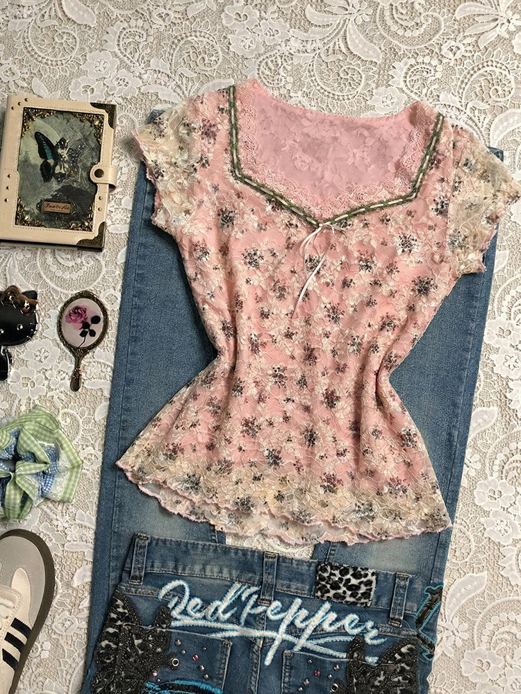 vintage pink lace shirt