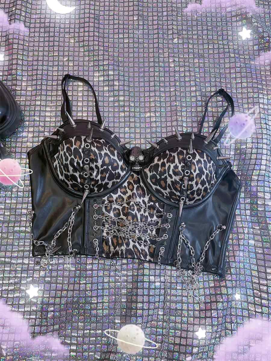 Goth Skull Leopard Cross Metal Top