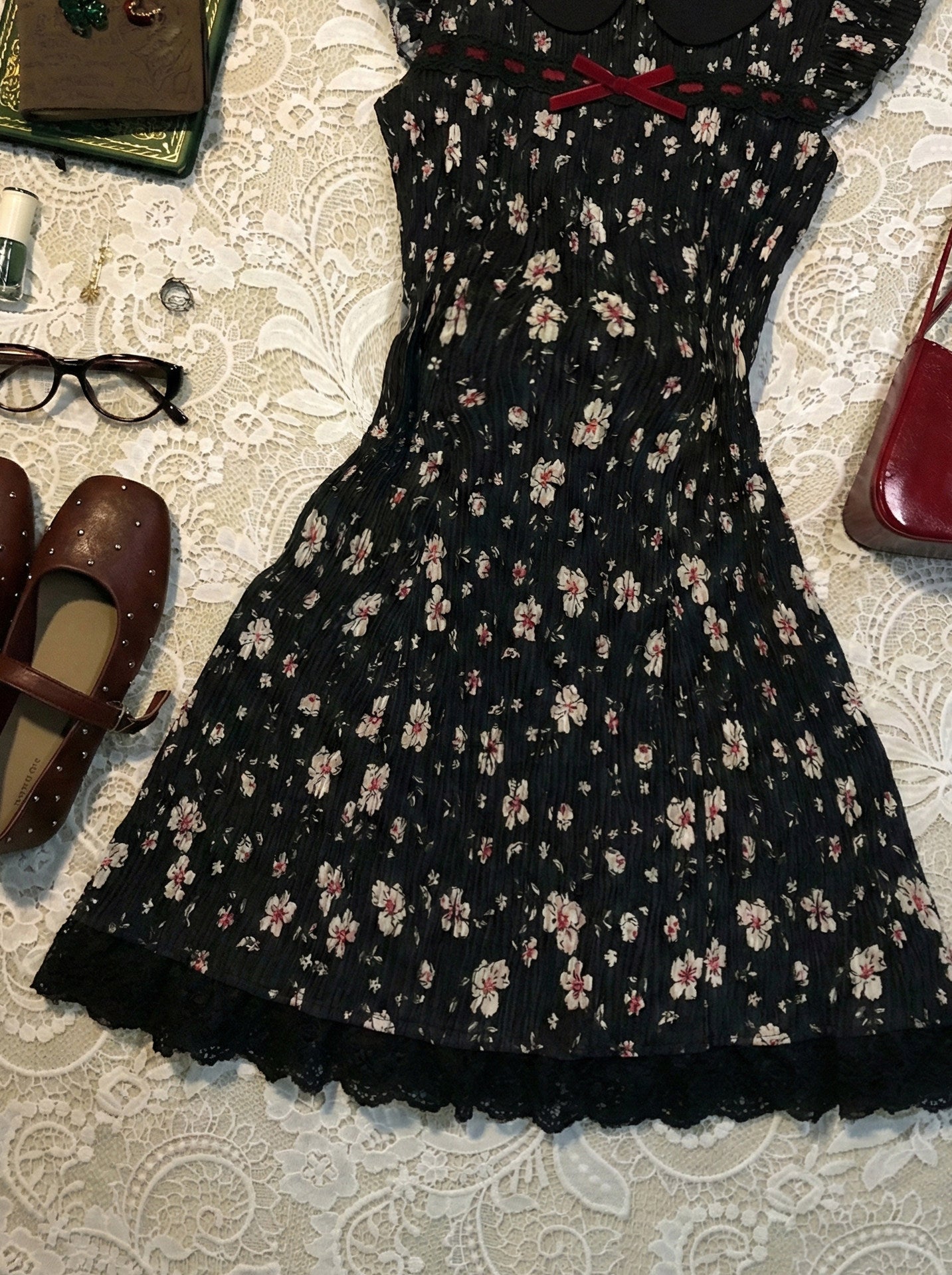 retro black floral dress
