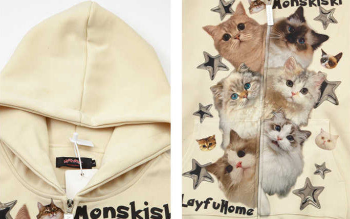 Y2K Star Cat Print Zip-up Hoodie