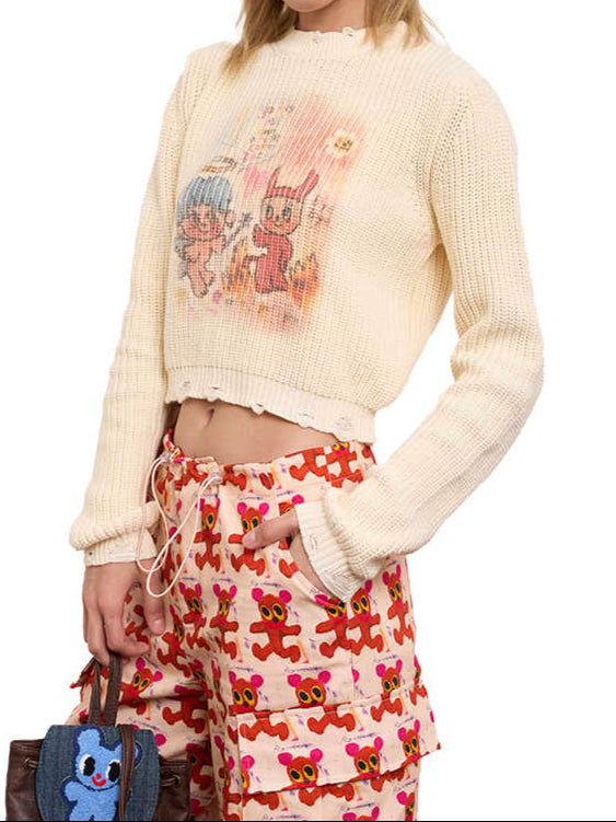 Angel Devil Printed Beige Sweater