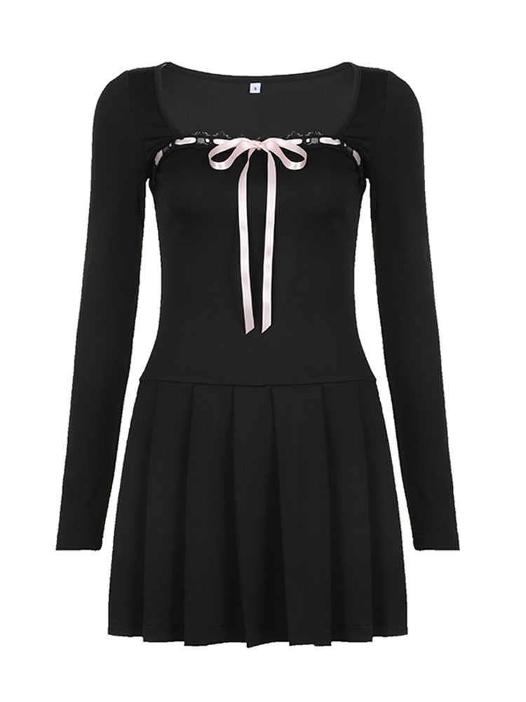 Dark Coquette Bow Strap Mini Dress