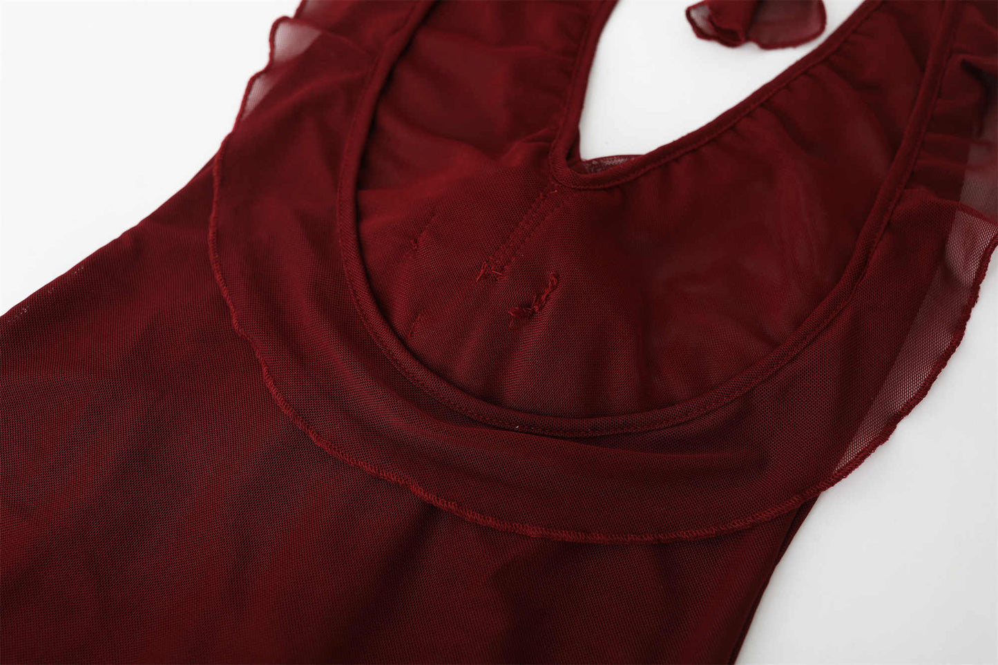 Burgundy Halter-neck V-neck Dress