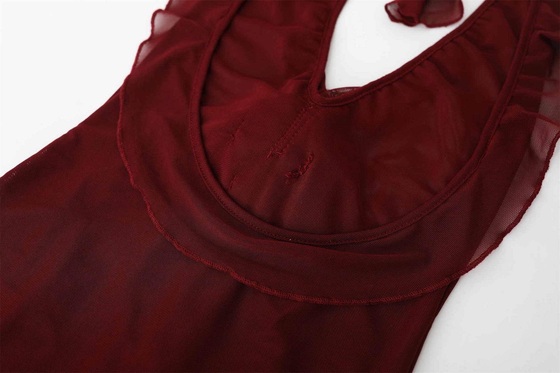 Burgundy Halter-neck V-neck Dress