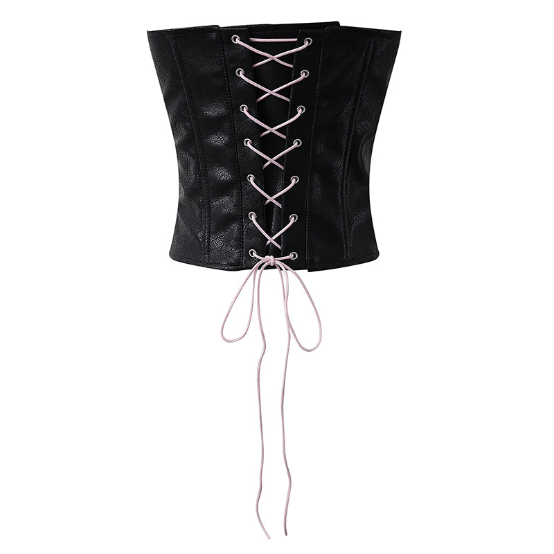 Hourglass Bow Leather Corset Dark Coquette Coord