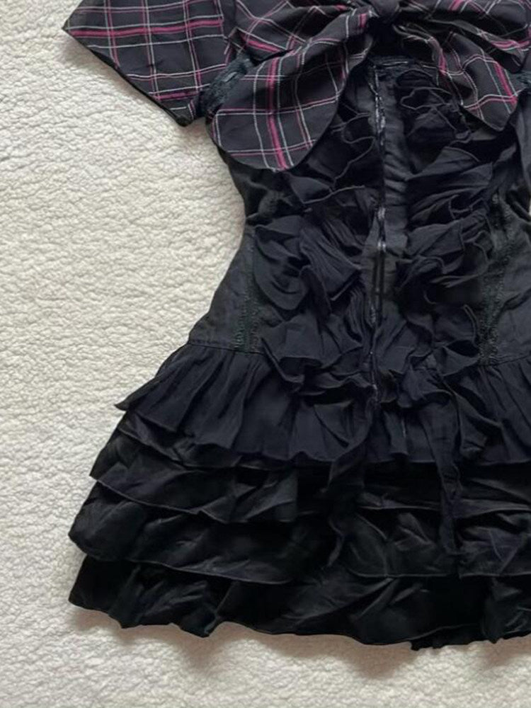 ruffled plaid bow shirt