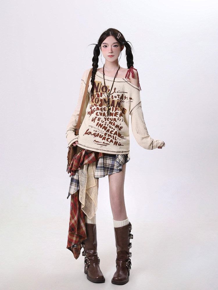 Plaid Patchwork Asymmetrical Mini Skirt