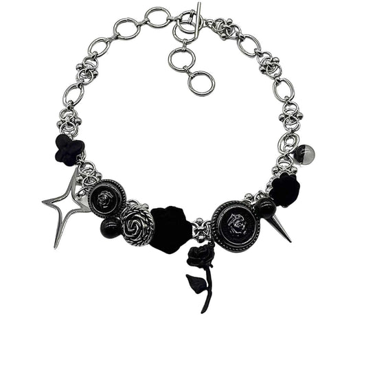 Dark Coquette Velvet Flower Necklace