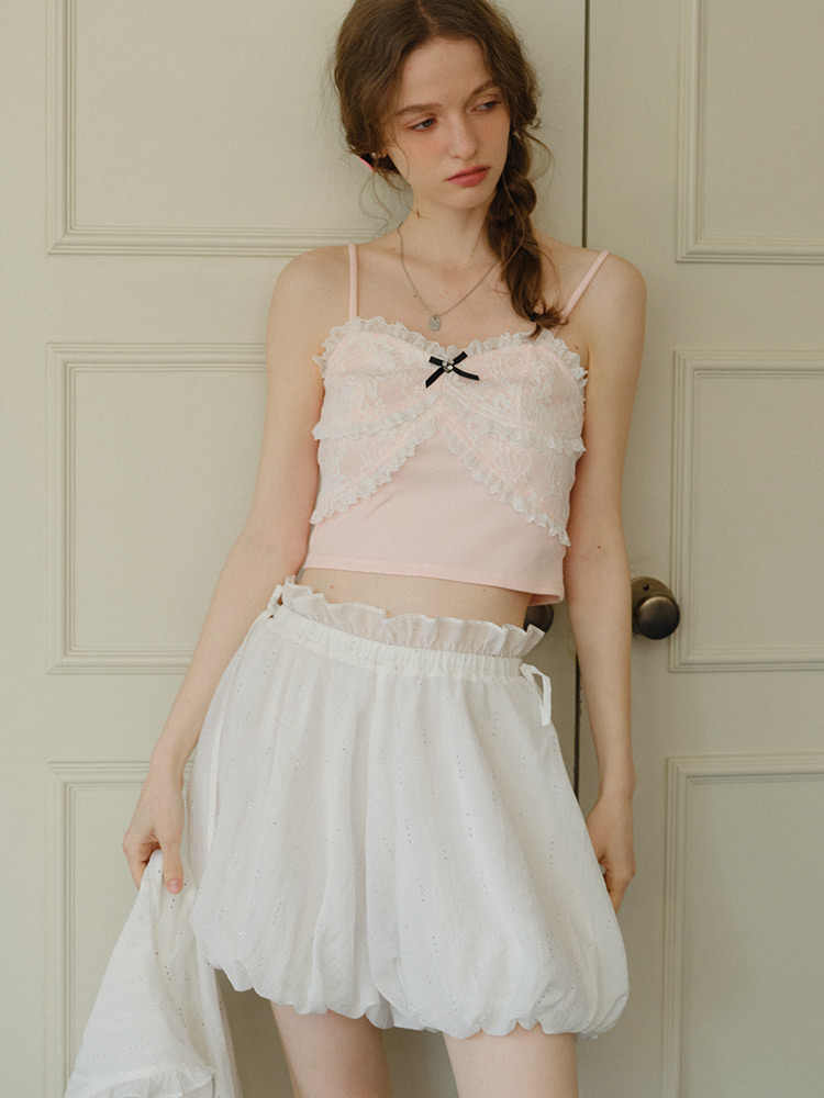Pink Lace Bow Tank Top