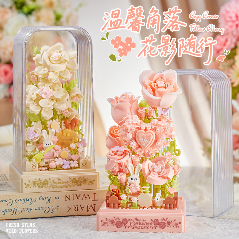Rose building blocks assembled flower music box