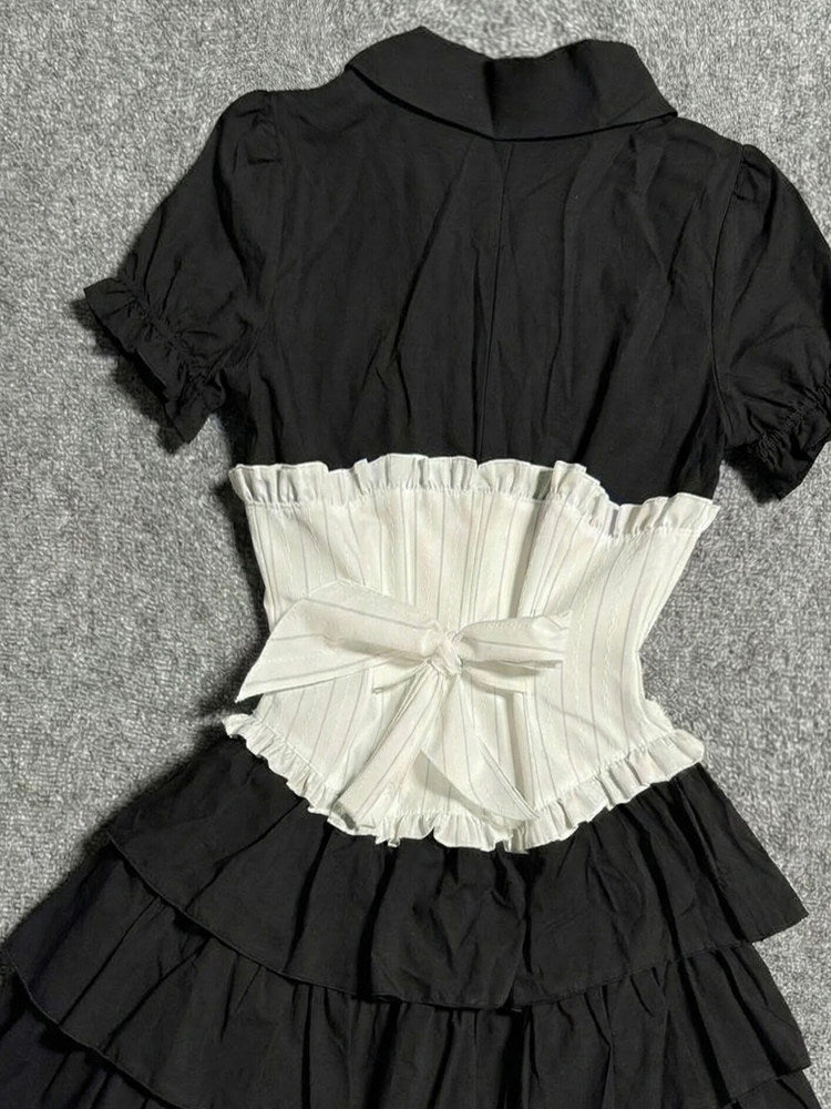 balck&white shirt corset dress