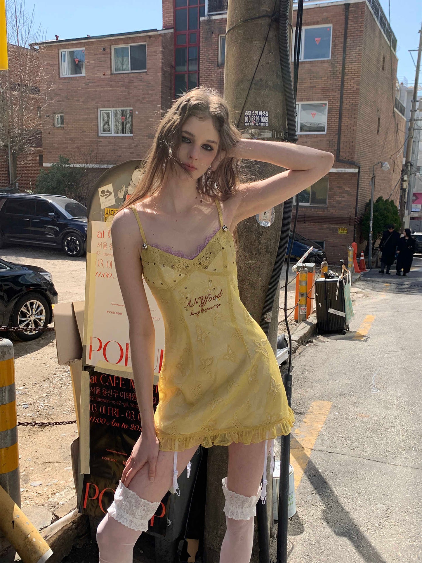 Lemon Yellow Butterfly Embroidery Dress