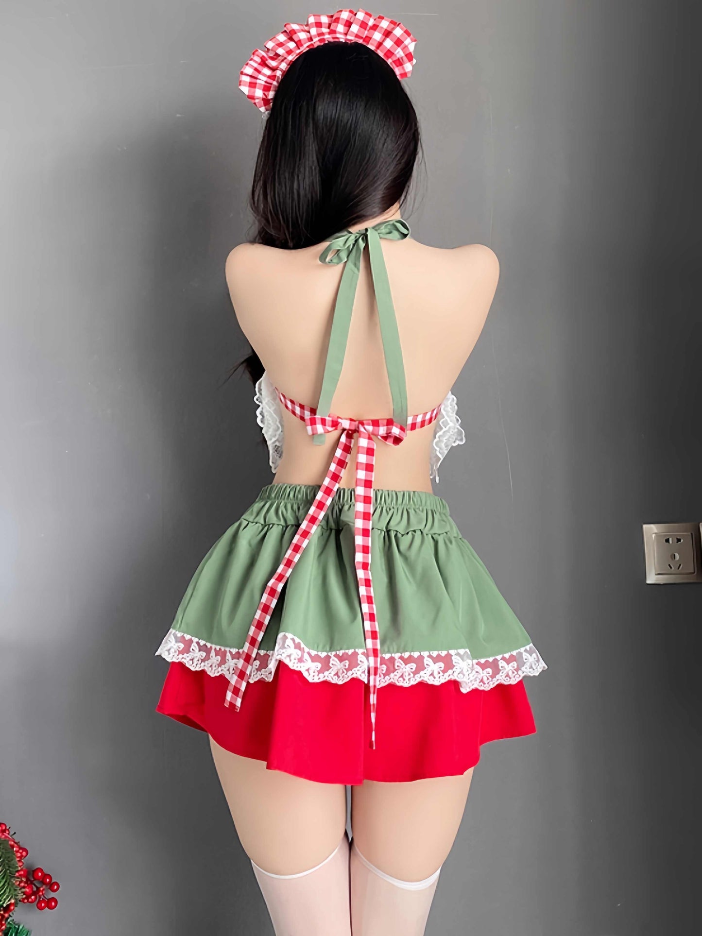 Kawaii Plaid Backless Tube Top Suit