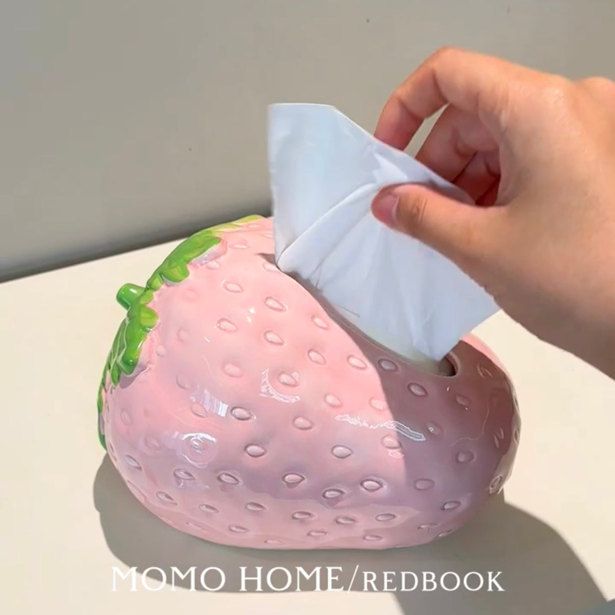 Pink strawberry tissue ceramic box