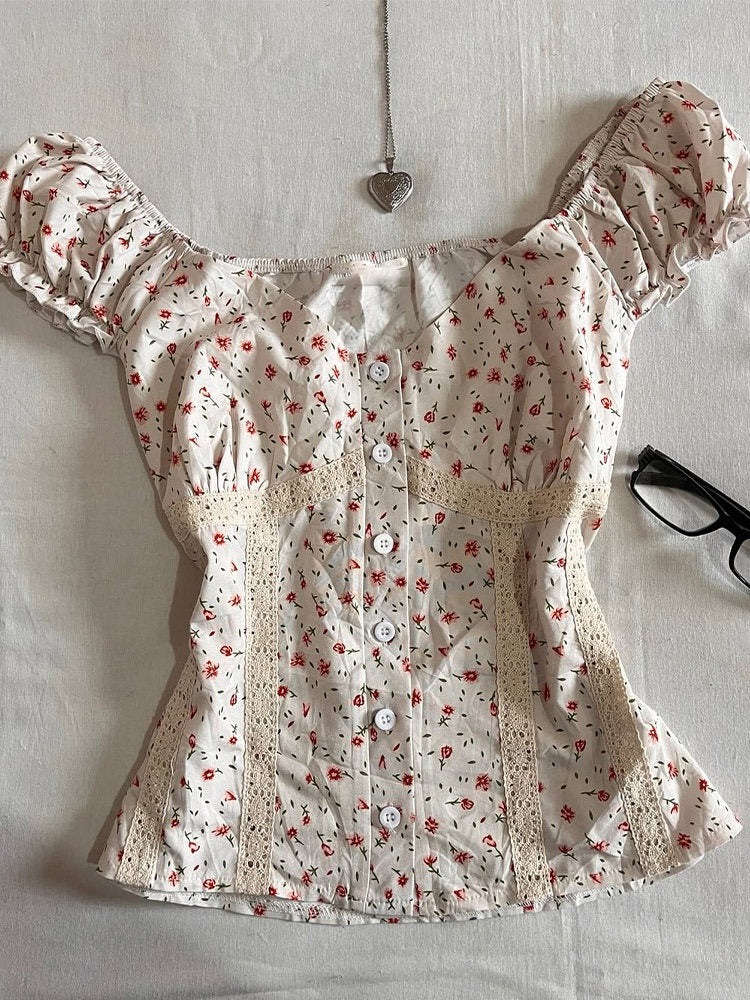 French floral puff-sleeved shirt