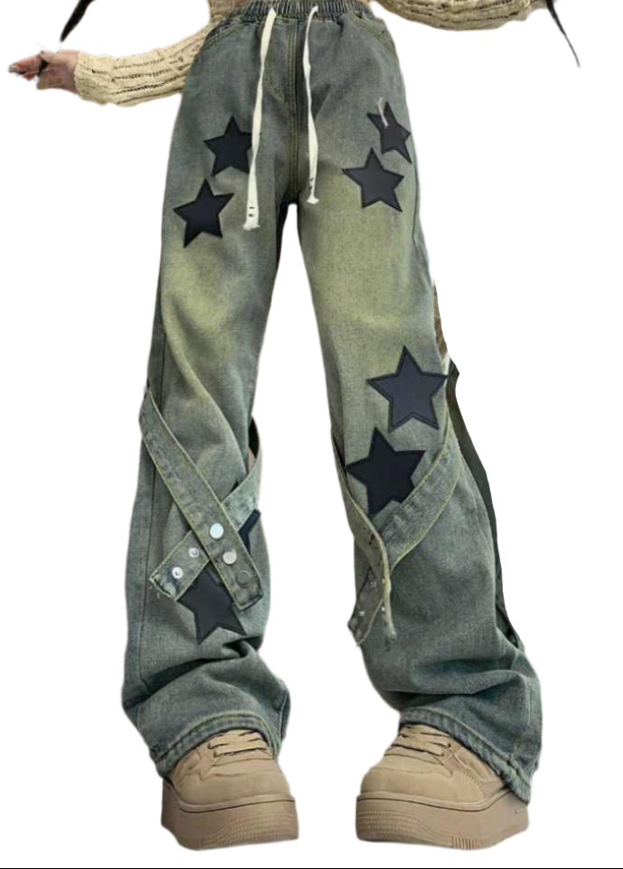 Strapped Blue Stars Y2K Jeans