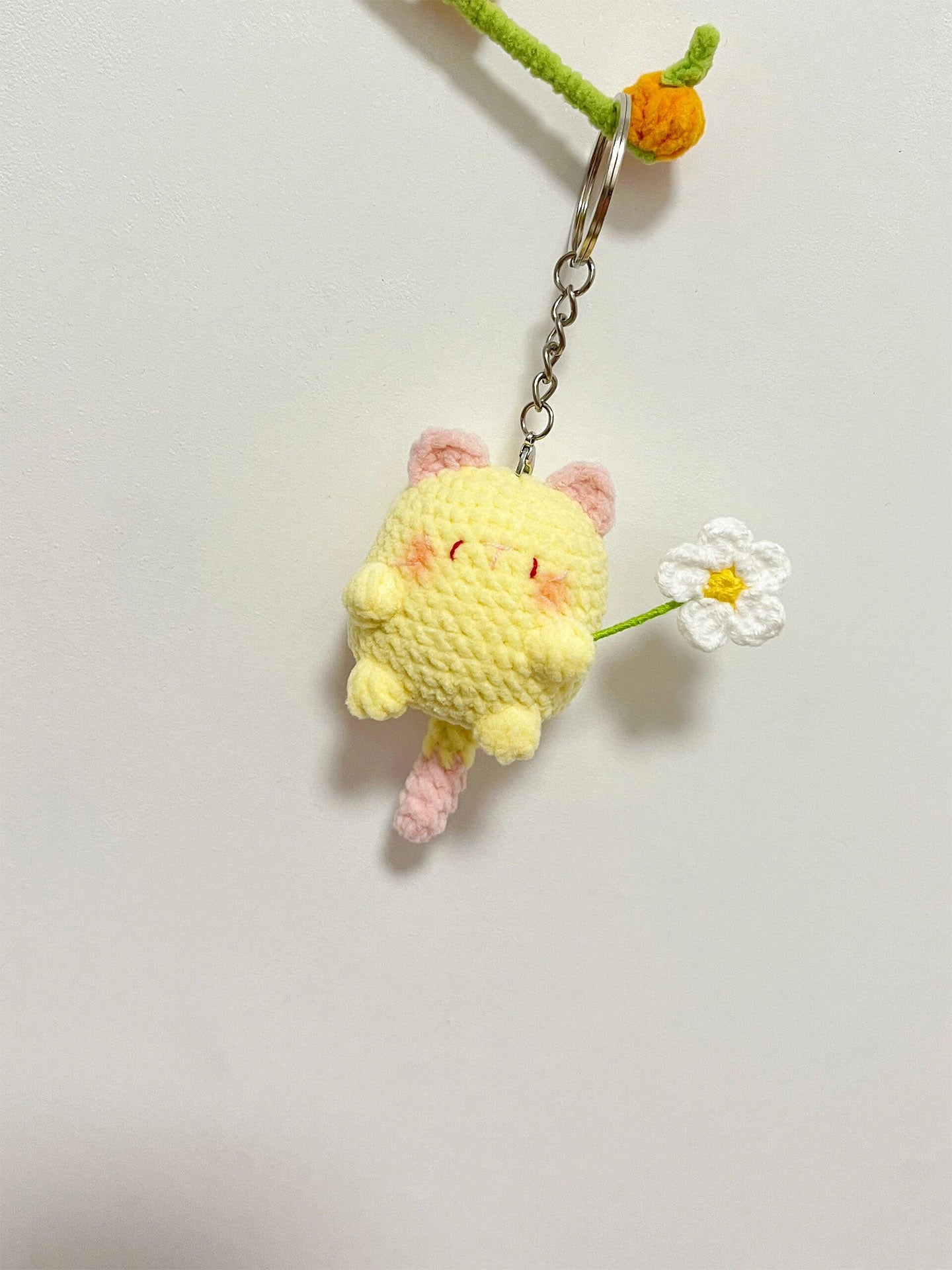 diy wool floral kitten pendant keychain doll