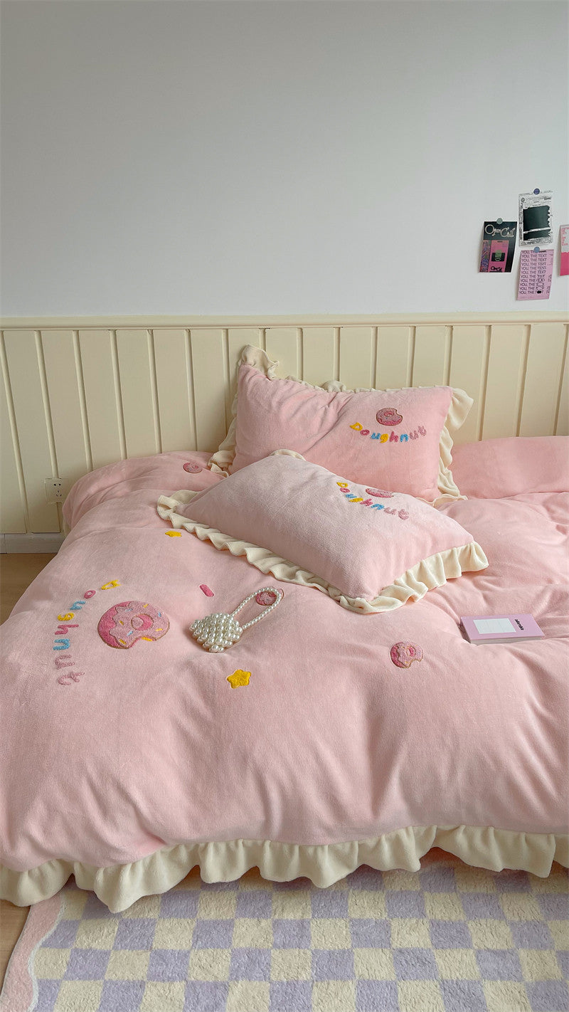Donut milk velvet four-piece bed sheet