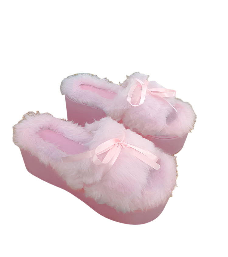 Coquette Bows Plush Pink Slippers