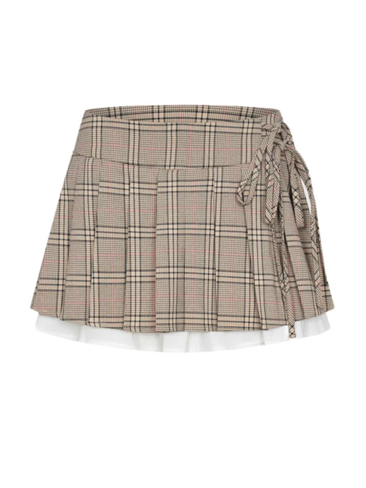 Preppy Lace-up Brown Plaid Skirt