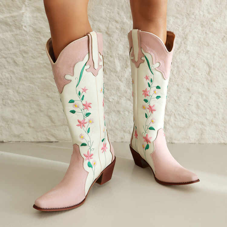 Ethnic Embroidered Flowers High Boots