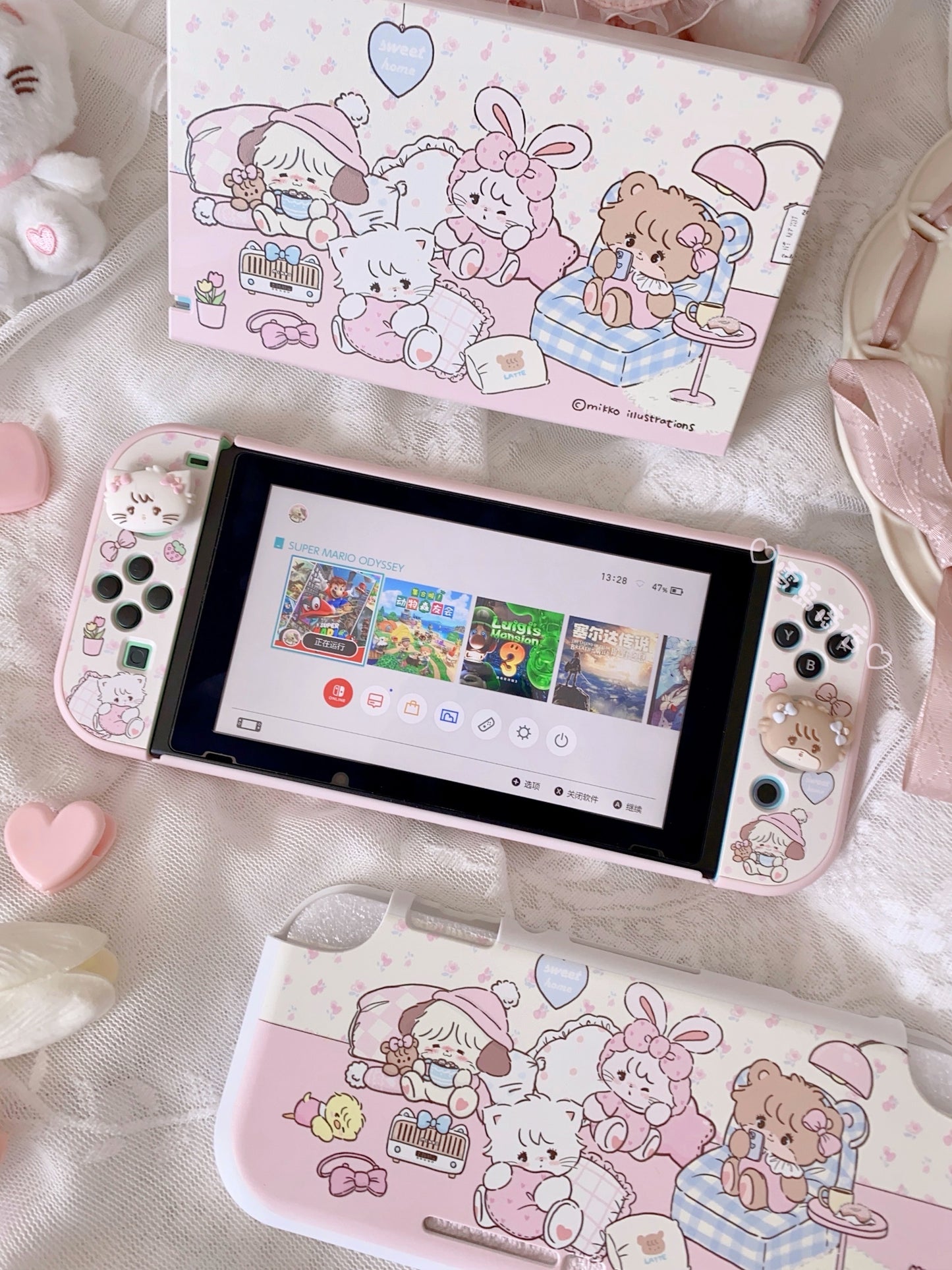 cute switch ns pink oled split hard shell protective case