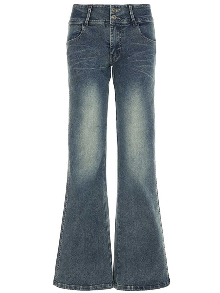 Y2K Retro Distressed Blue Bell Bottom Jeans