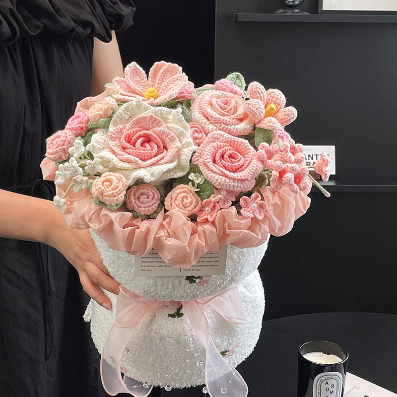 Hand-knitted bouquet birthday gift