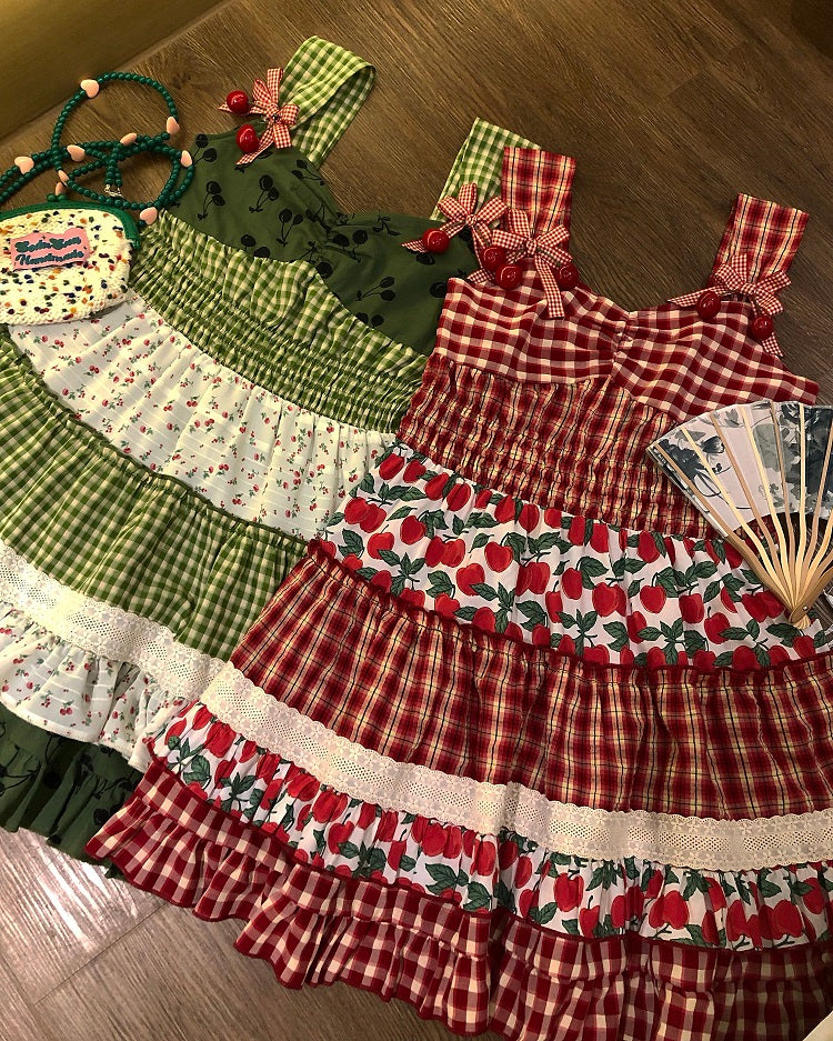 Sweet Cherry Plaid Suspender Dress