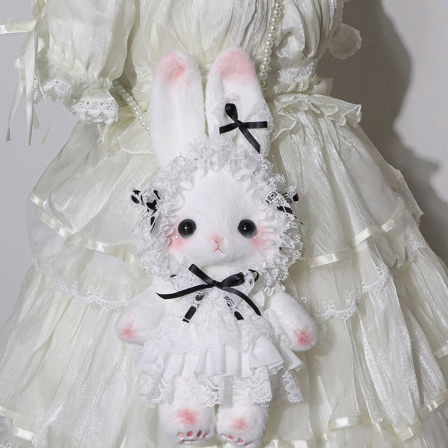 black bow lolita rabbit plush bag
