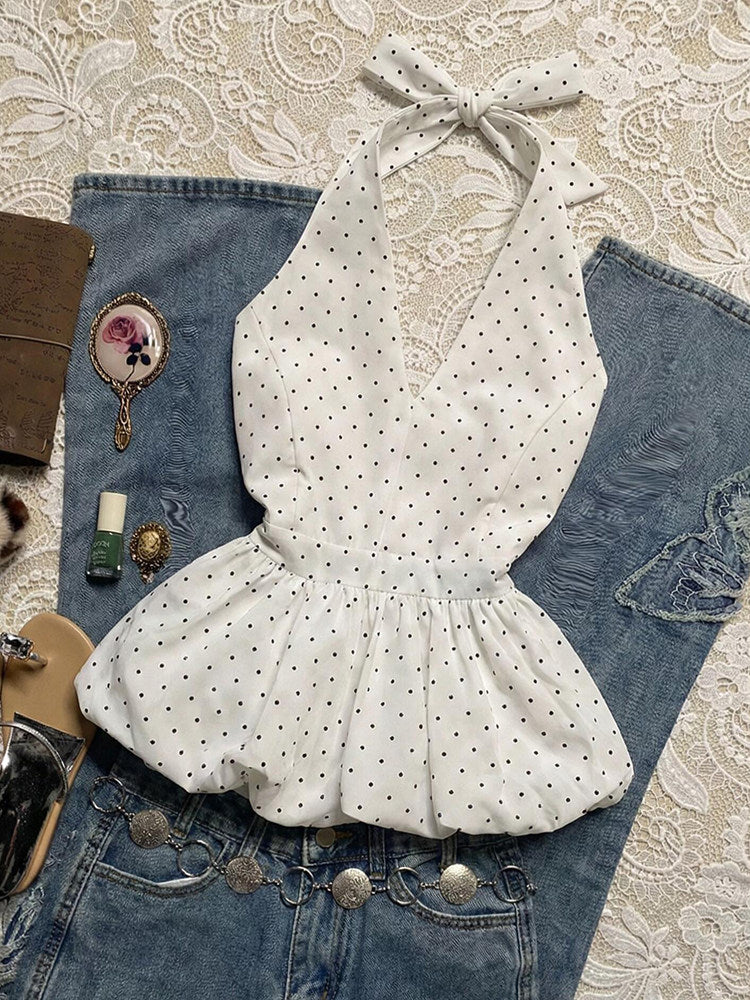 white polka dots halter top