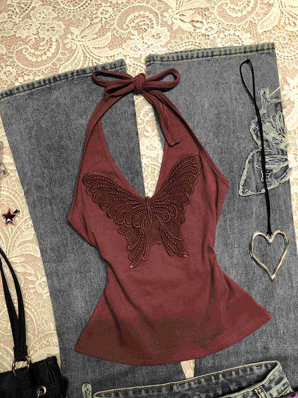 Bow Embroidered Halter-neck Top