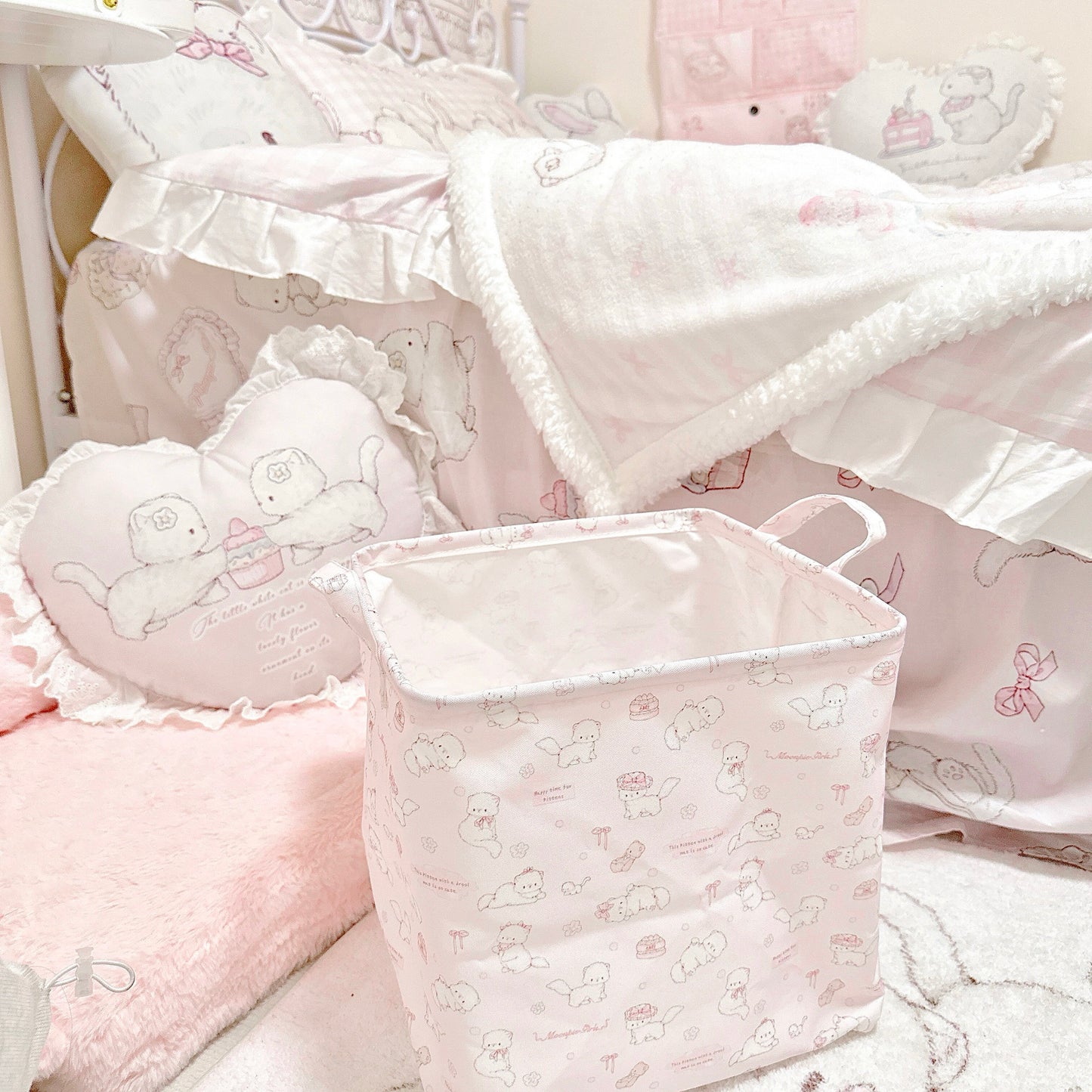 kawaii waterproof canvas dirty clothes basket