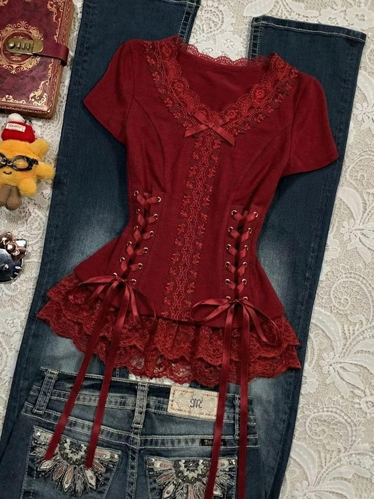 red straps bow shirt