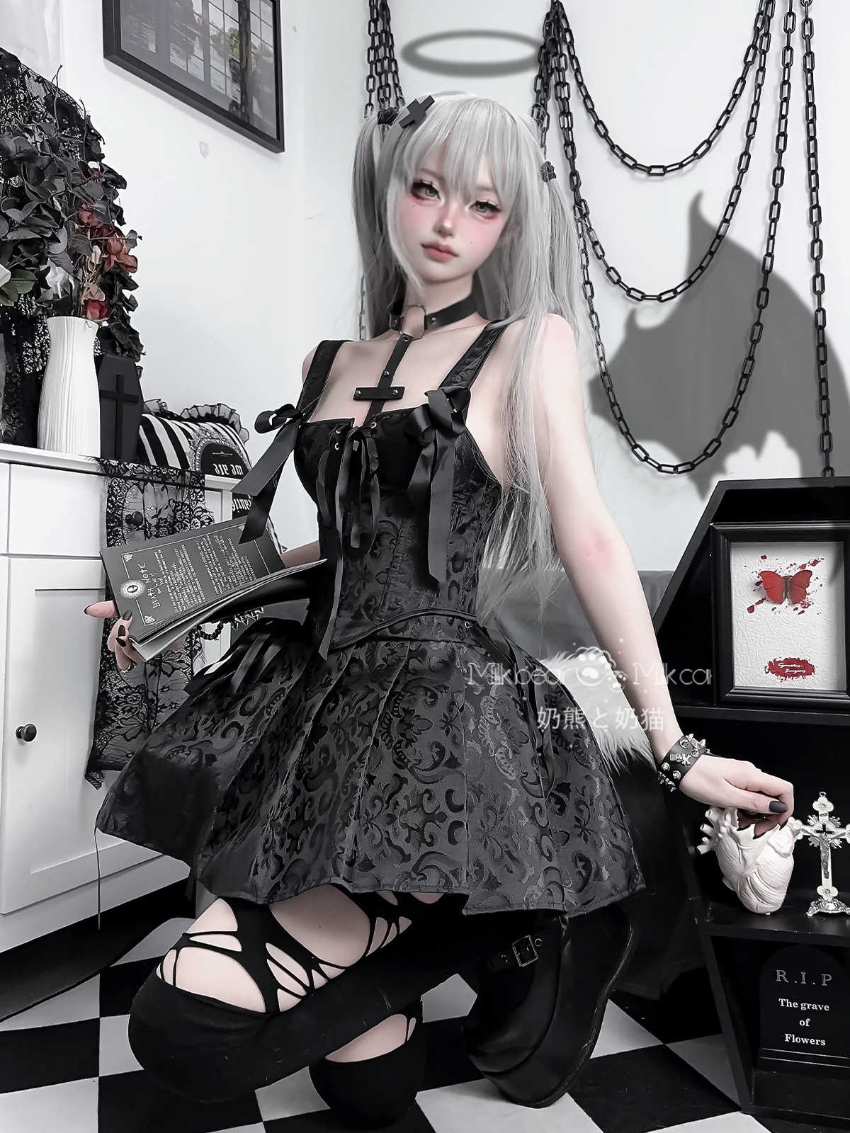 Goth Bow Straps Corset Dress