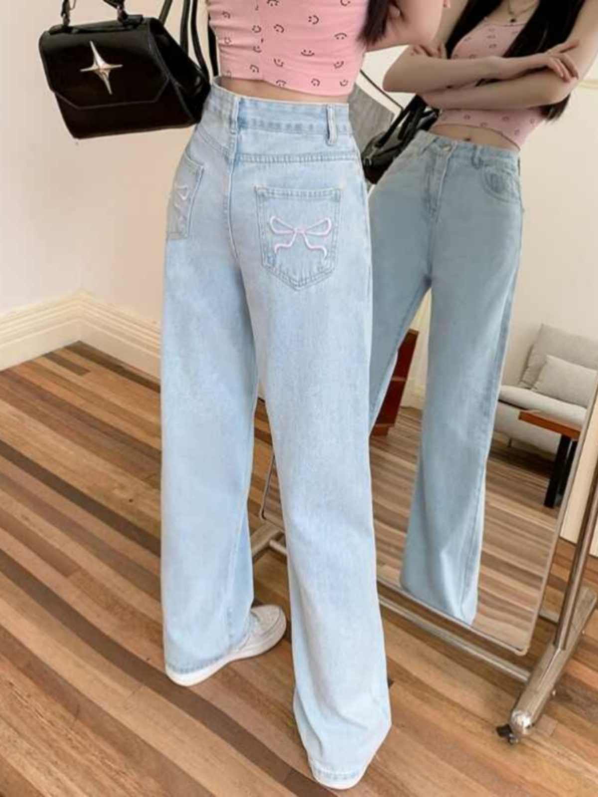 Coquette Bow Embroidered Jeans