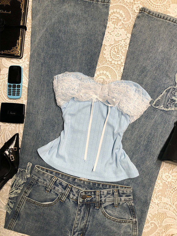 baby blue lace crop top