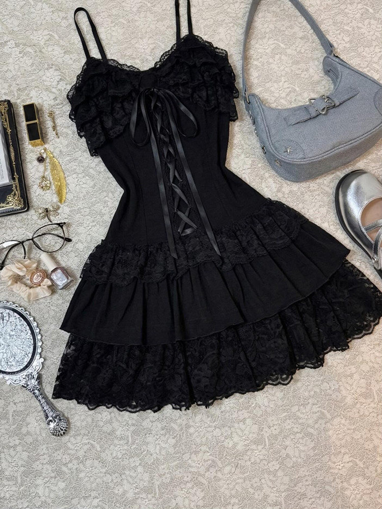 ruffled trim straps corset dress