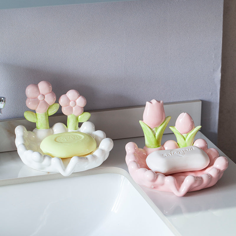 Cute flower ceramic soap box