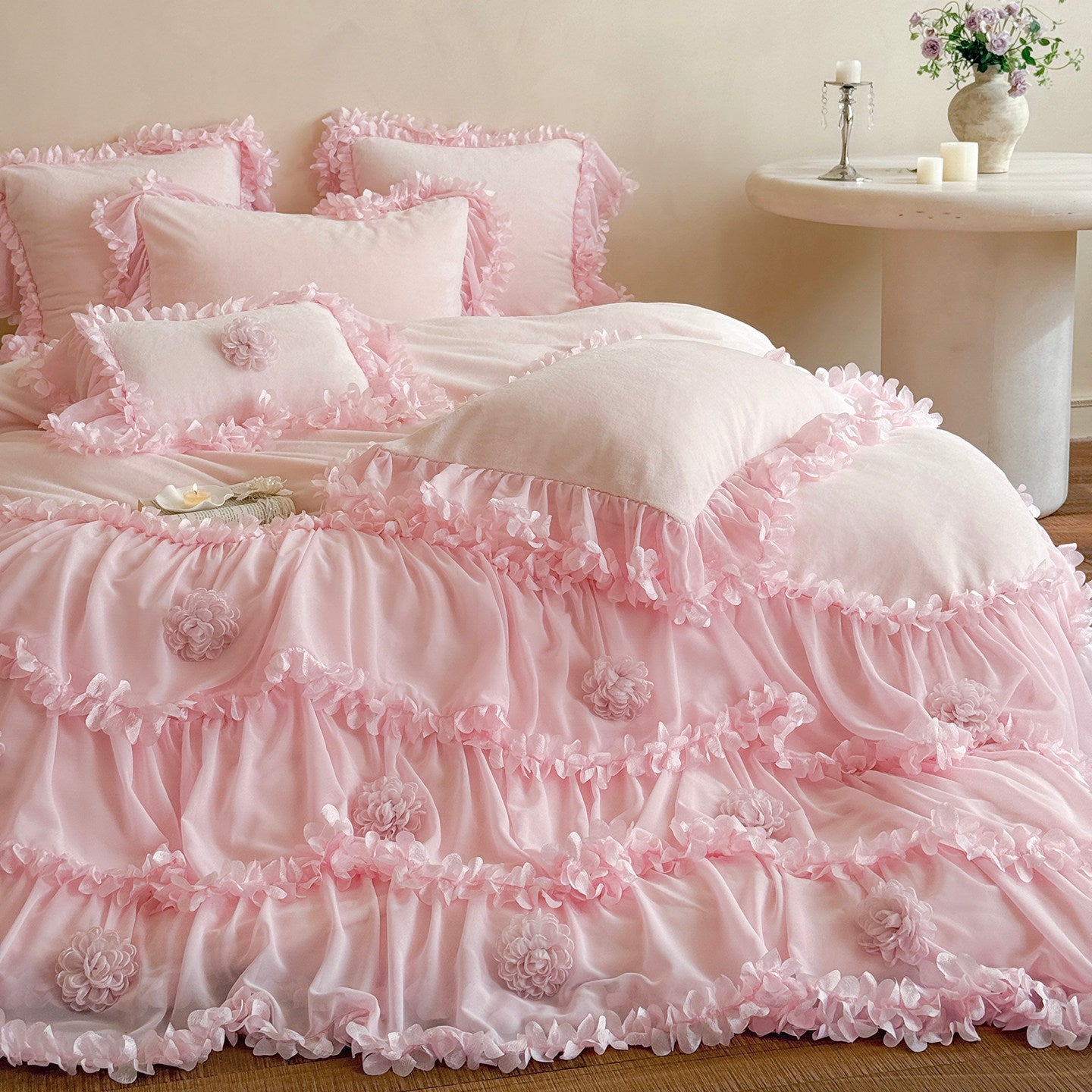 French romantic princess milk velvet sheets four-piece set