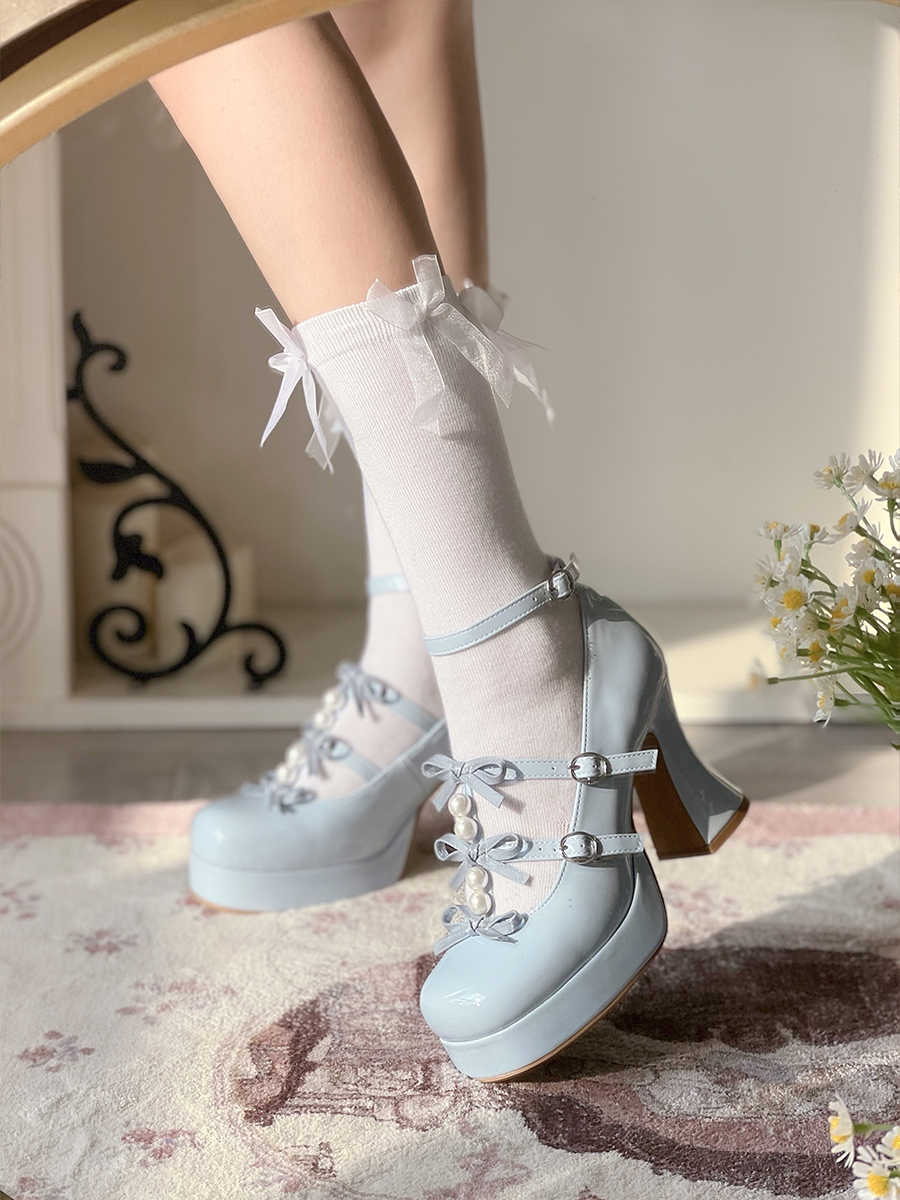 Bow Pearl Platform Lolita Shoes