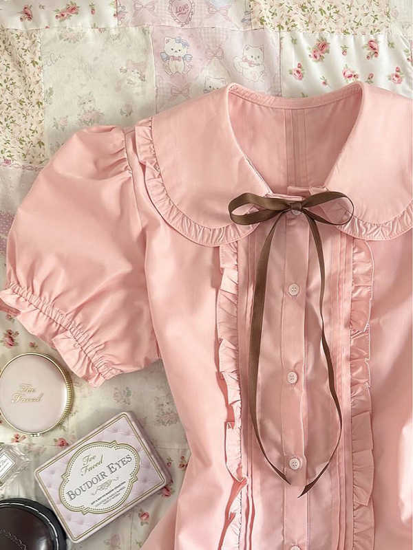 Vintage Pink Puff Sleeve Shirt