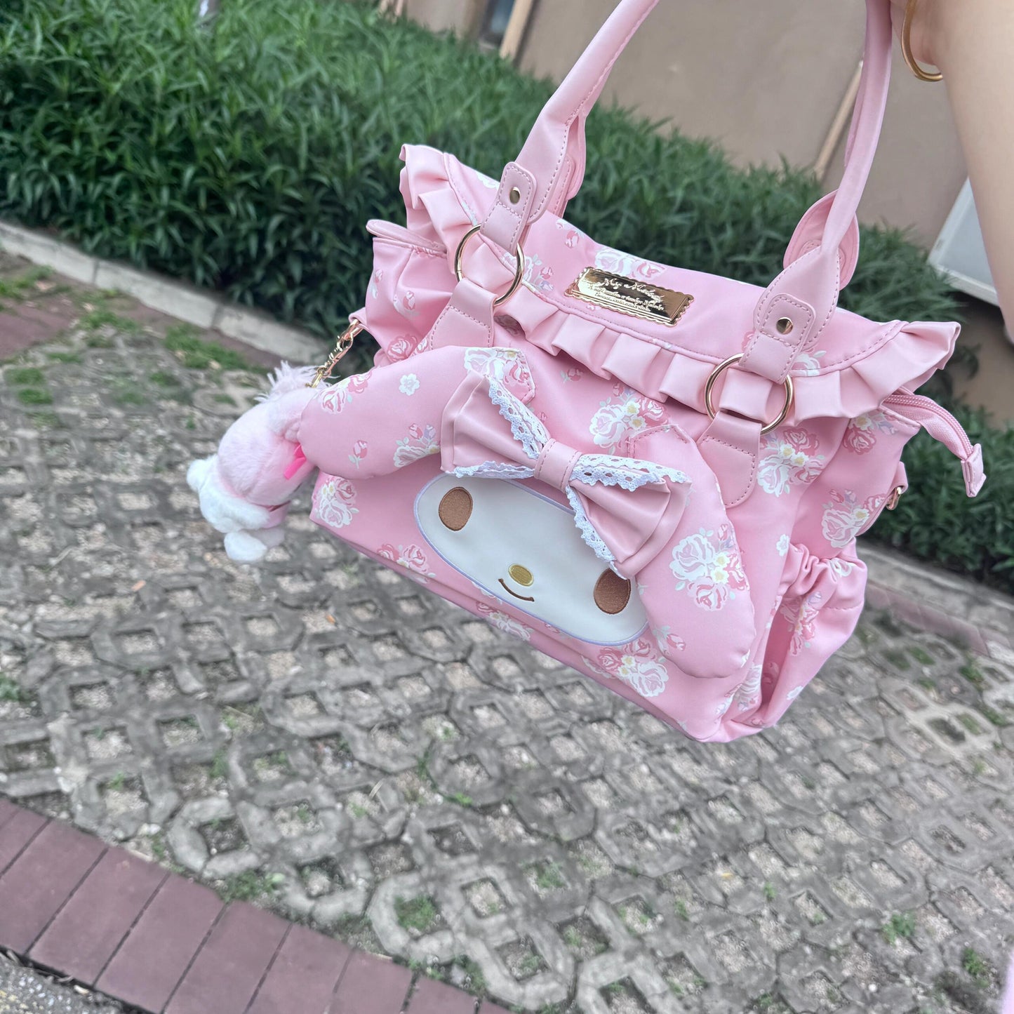 kawaii melody pink leather handbag