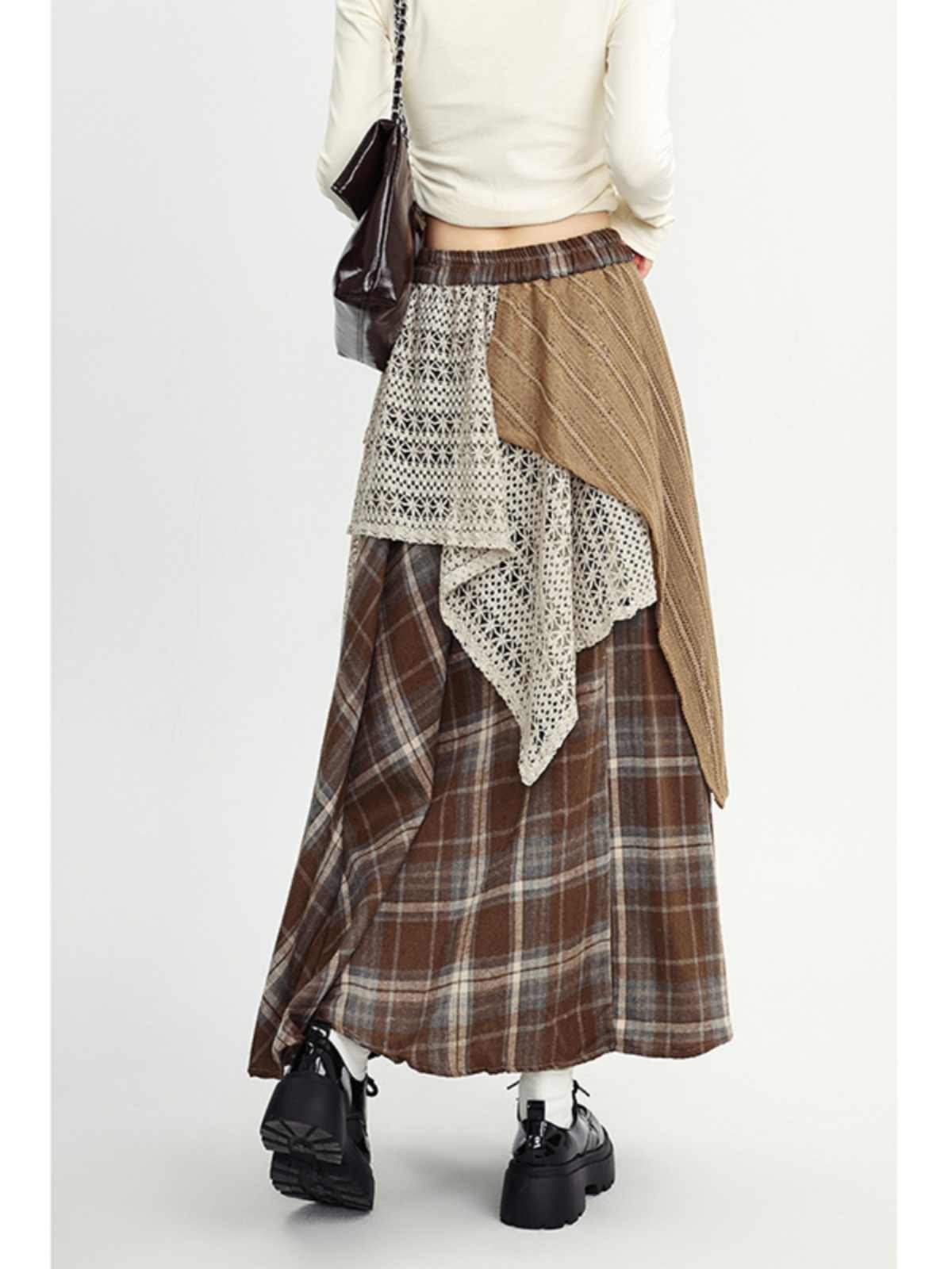 Fairy Grunge Woolen Irregular Plaid Skirt