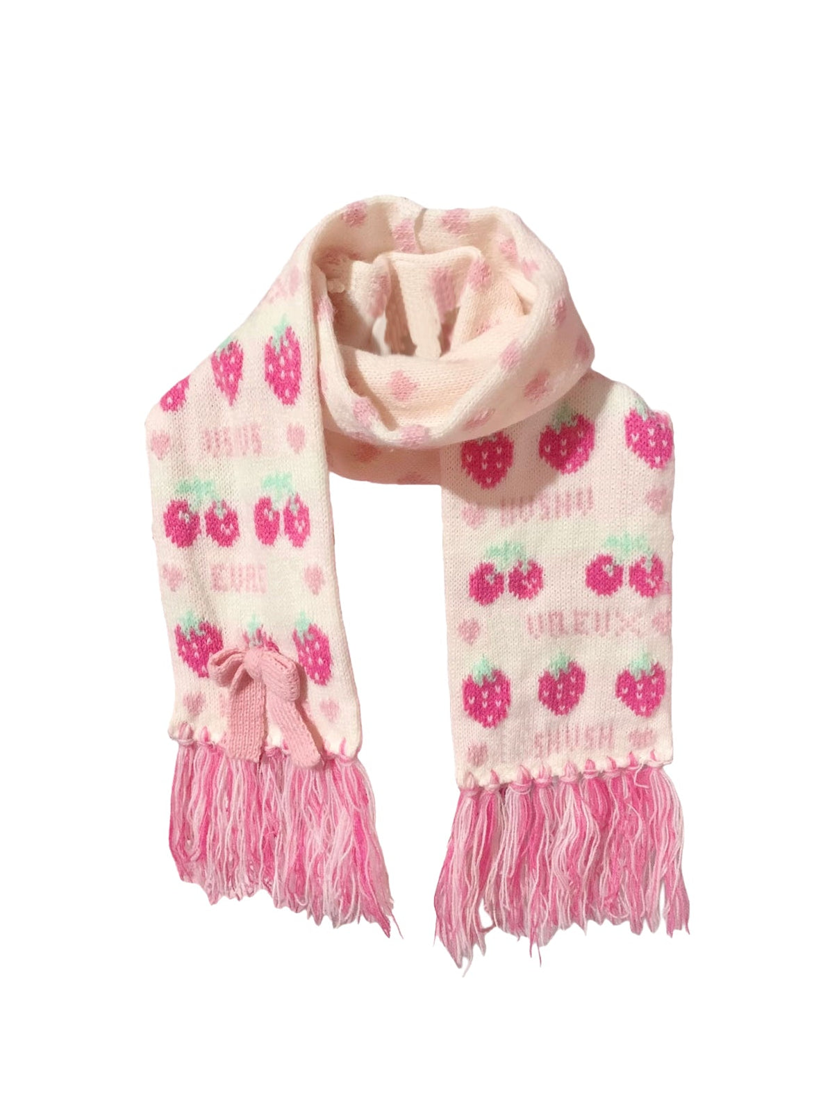Pink cherry strawberry jacquard knitted scarf