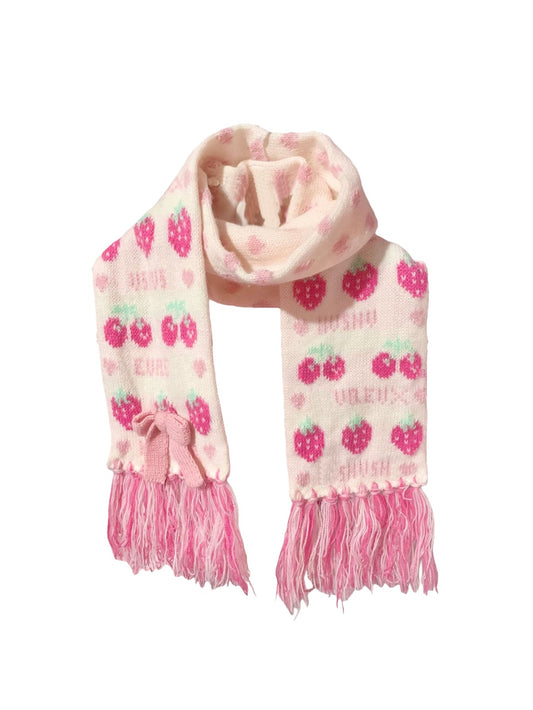 Pink cherry strawberry jacquard knitted scarf