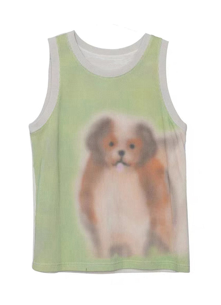 Fun Dog Print Round Neck Vest